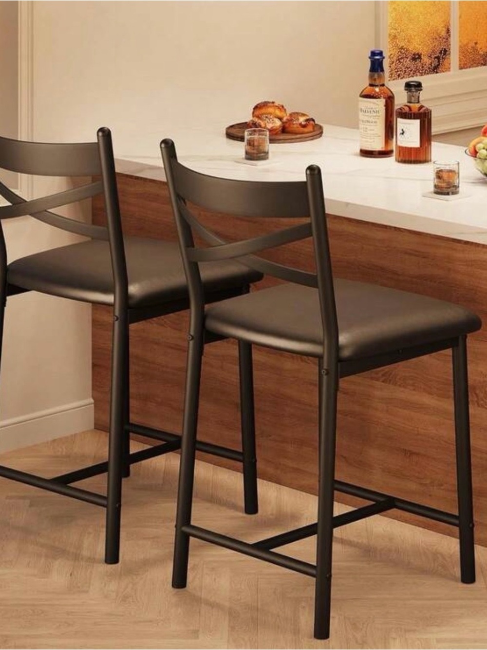 Black Metal Counter Stools with Padded Seats - Home Dining